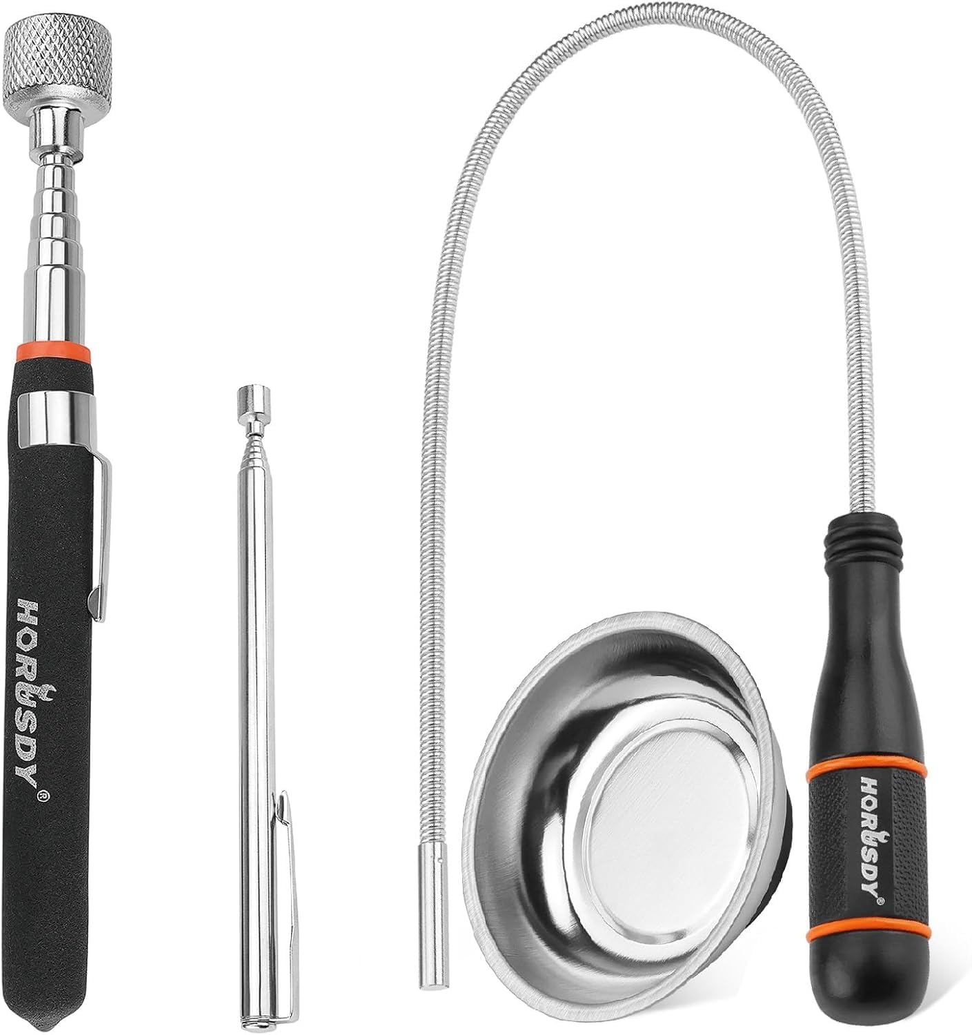 HORUSDY 4 Pack Telescoping Magnetic Pickup Tool - Extendable Magnetic Pick Up Tools，Flexible Bendable Spring Magnet Stick
