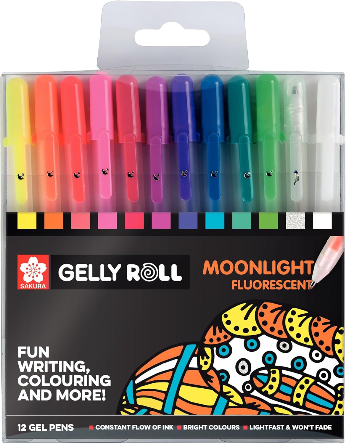 SAKURA Gelly Roll Moonlight Fluorescent Gel Pen Set of 12 Colors | Pens for Writing, Drawing, Journaling & Crafts
