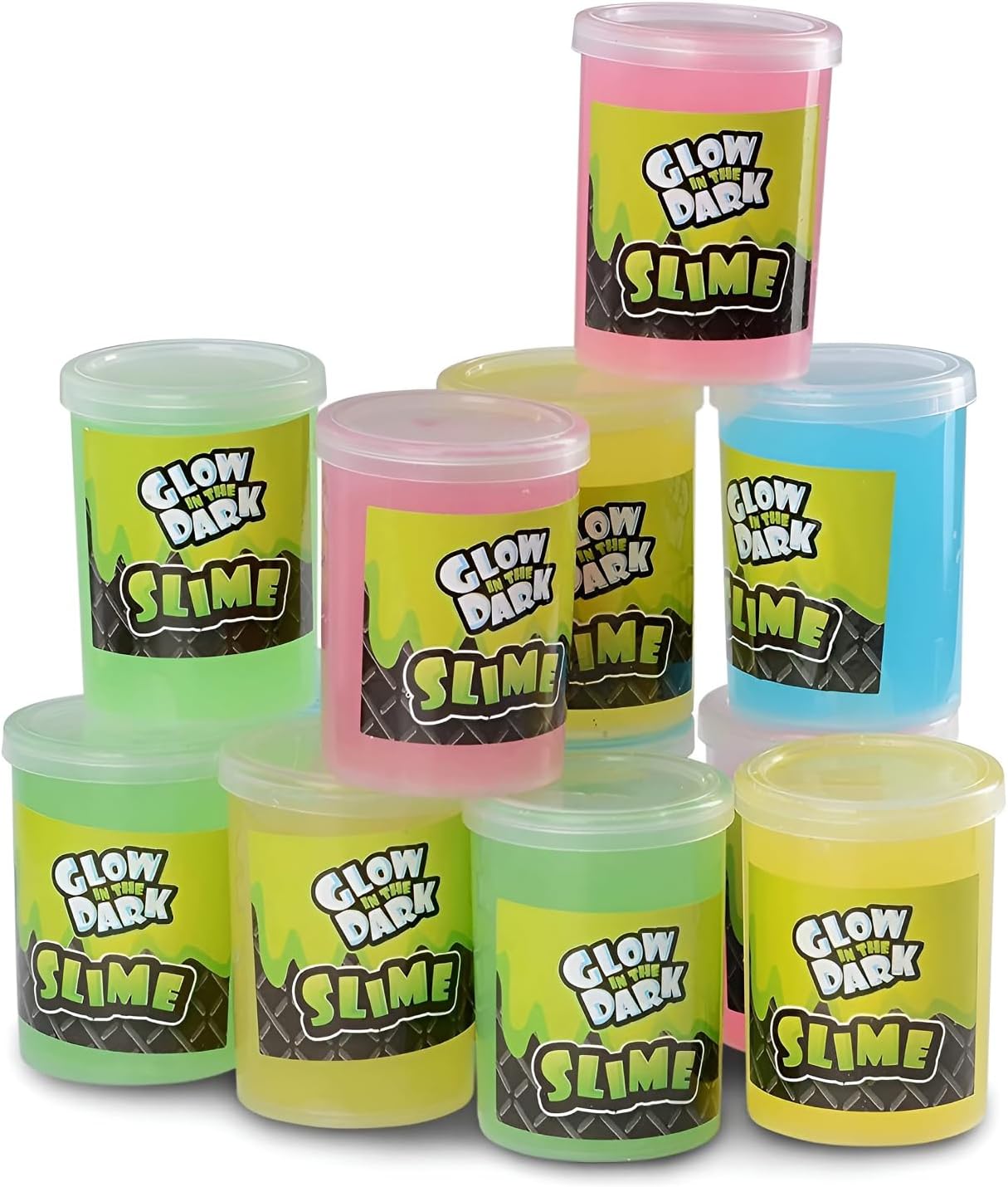 Kicko Glow in the Dark Slime Kit - 12-Pack Slime Toy for Kids in 4.5-Inch Can - Glowing Neon Colors in Green, Blue, Orange, Yellow - Fun Kid Slime as Party Favors, Goody Bag Fillers, or Birthday Gifts