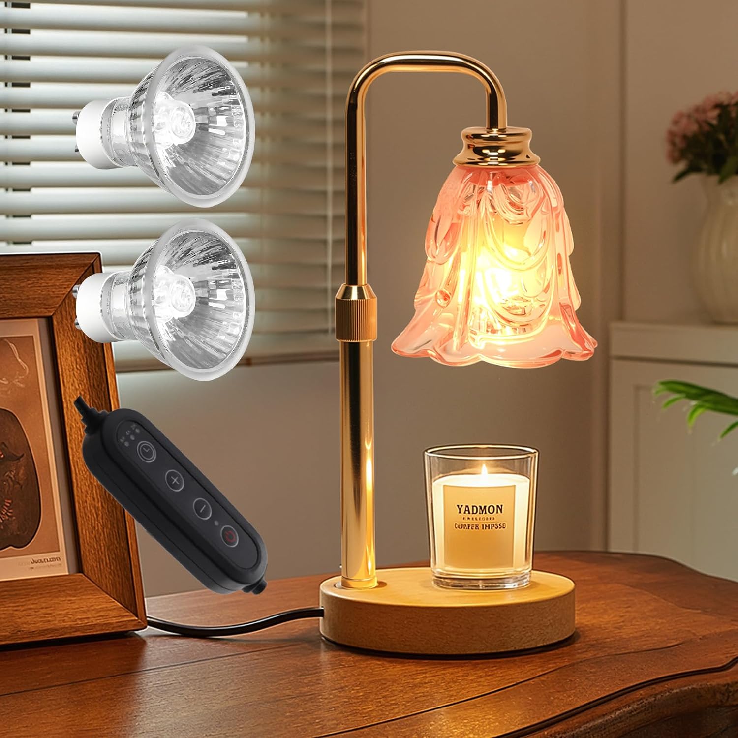 Candle Warmer Lamp with Timer Electric Adjustable Height Candle Warmer Dimmable Wax Warmer Lamp Jar Candles with 2 Bulbs for Home Decor & Office