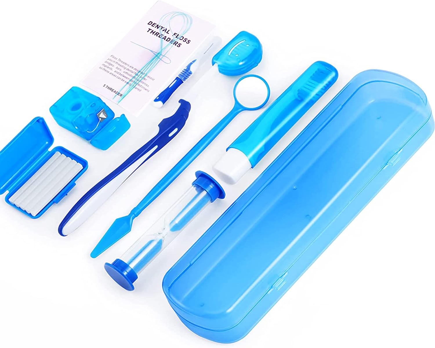ZKSMNB Orthodontic Care Kit, Braces Kit, Portable Orthodontic Cleaning Kit, V-Brush Oral Mirror Interdental Brush Dental Floss Dental Wax Oral Care Travel 8-Piece Set (Blue)