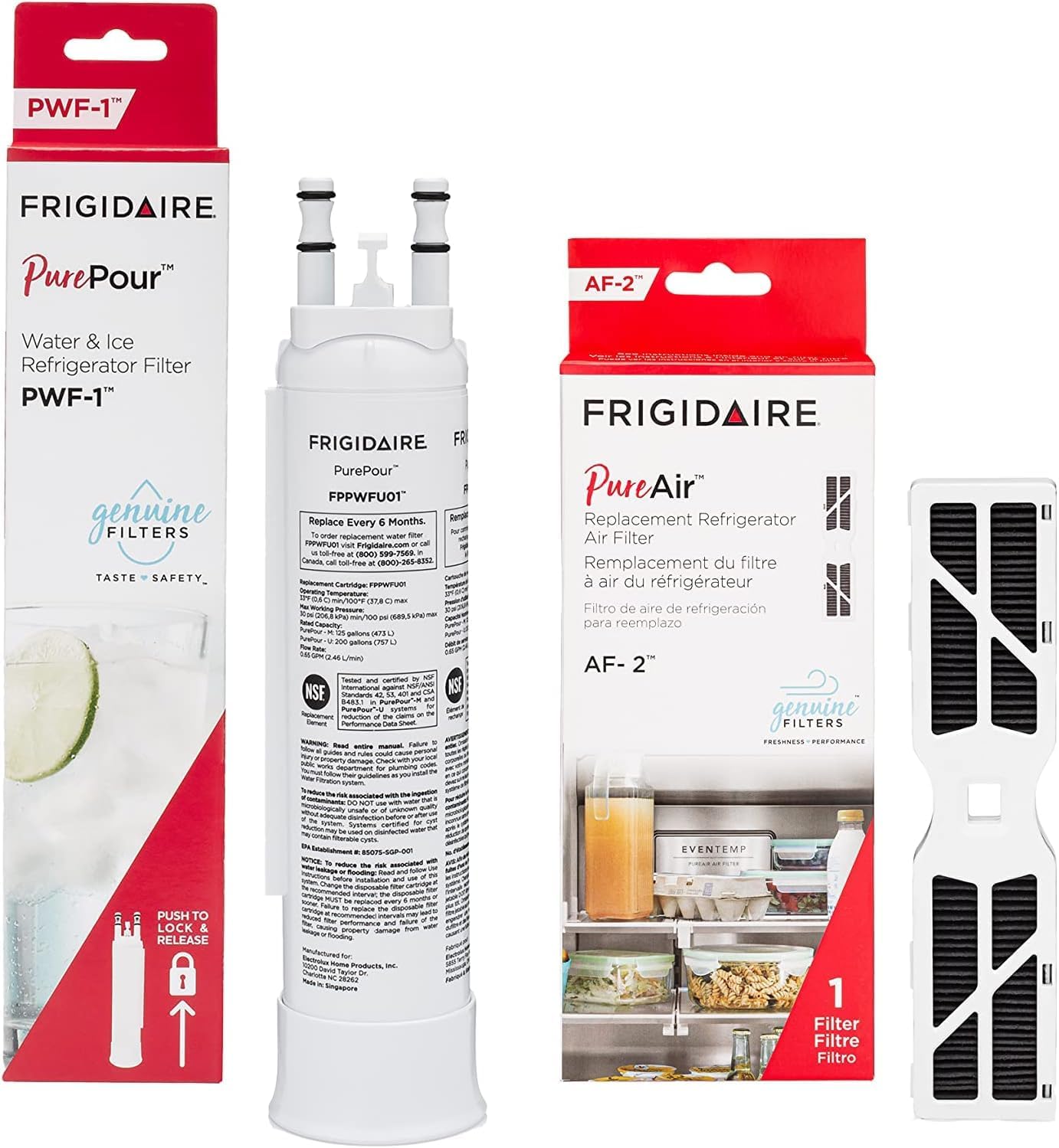 Frigidaire PurePour® PWF-1 (FPPWFU01) & PureAir® AF-2 (FRGPAAF2) Water & Air Filter Combo Kit