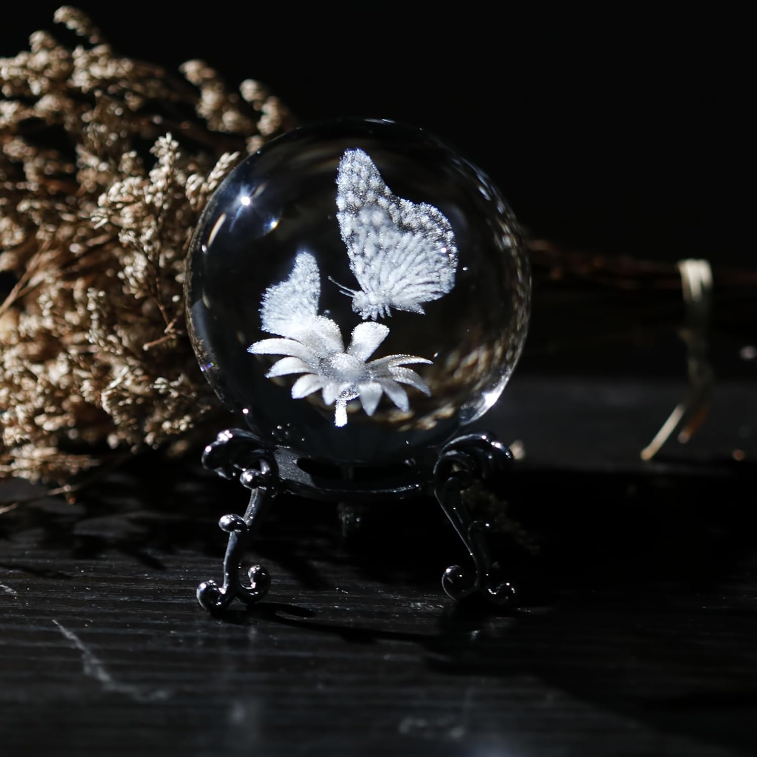 60 mm Crystal Ball 3D Laser Butterfly Figurine - Glass Paperweight & Decorative Ball with Stand – Glass Ball Ornaments for Home & Office Decor, Gifts for Women Girls Wife Daughter