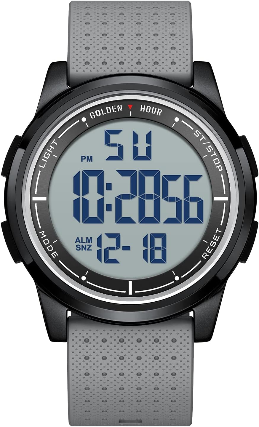GOLDEN HOUR Ultra-Thin Minimalist Sports Waterproof Digital Watches Men with Wide-Angle Display Rubber Strap Wrist Watch for Men Women