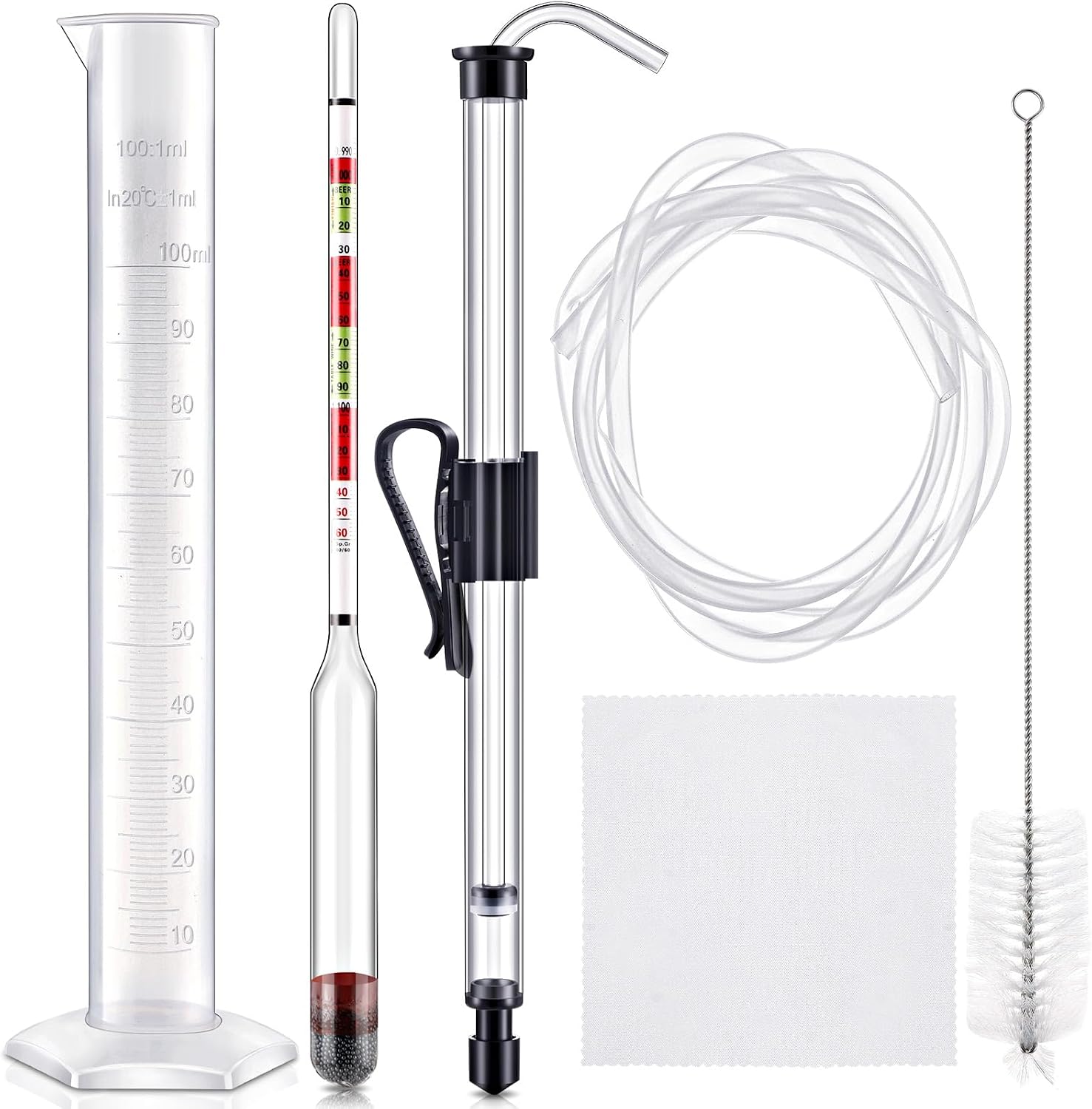 Teenyyou Auto Siphon Mini and Triple Scale Hydrometer, 6 Feet of Food Safe Tubing & Clamp and Plastic Test Jar, Brix and Gravity Test Kit for Wine, Home Brewing, Winemaking Kit, Liquid Transfer