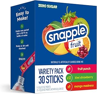 Snapple Powder Drink Mix Variety Pack - 30 Powder Sticks | Assorted Flavors, Zero Sugar | On-the-Go Hydration for Refreshing Beverages