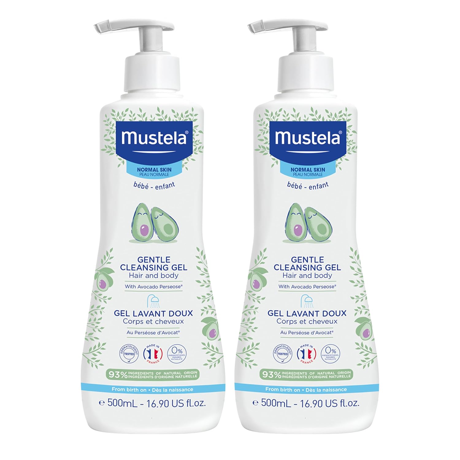 Mustela Gentle Cleansing Gel - Baby Wash for Delicate Skin and Hair - Newborn-Safe Cleanser - Made with with Natural Avocado Perseose - 1 or 2-Pack - Various Sizes
