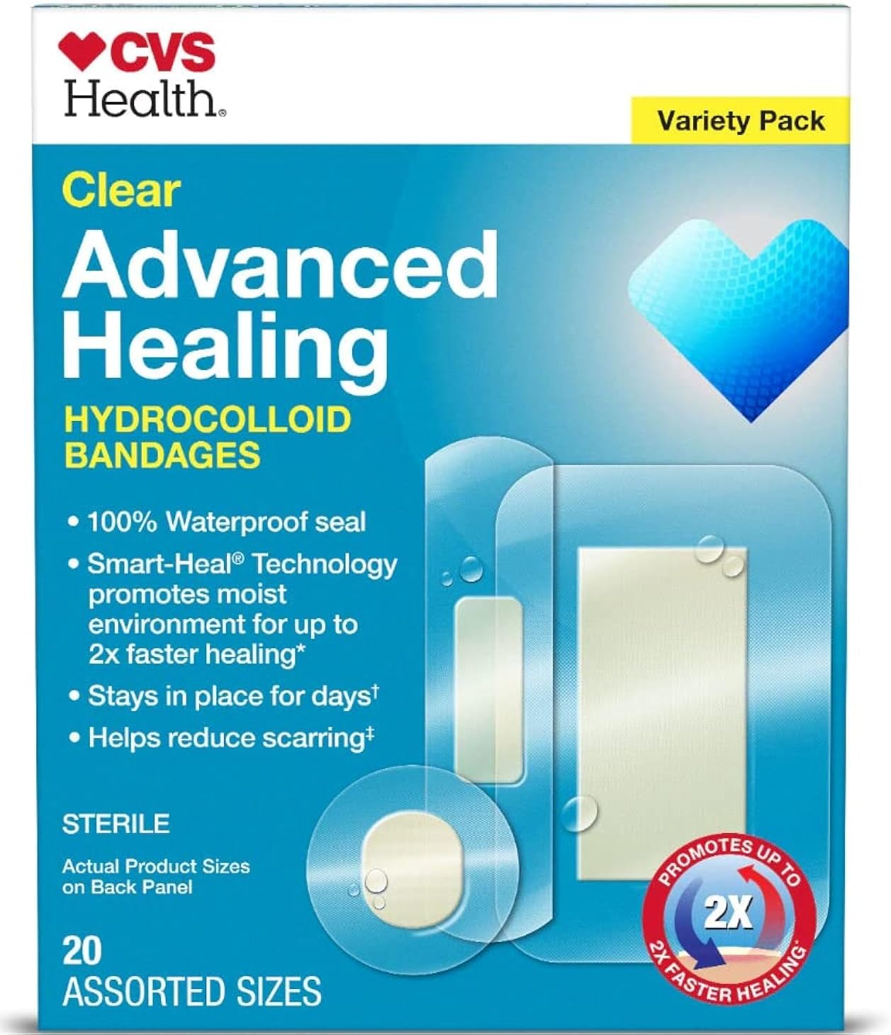 CVS Health Clear Advanced Healing Hydrocolloid Bandages, Variety Pack, 20 CT