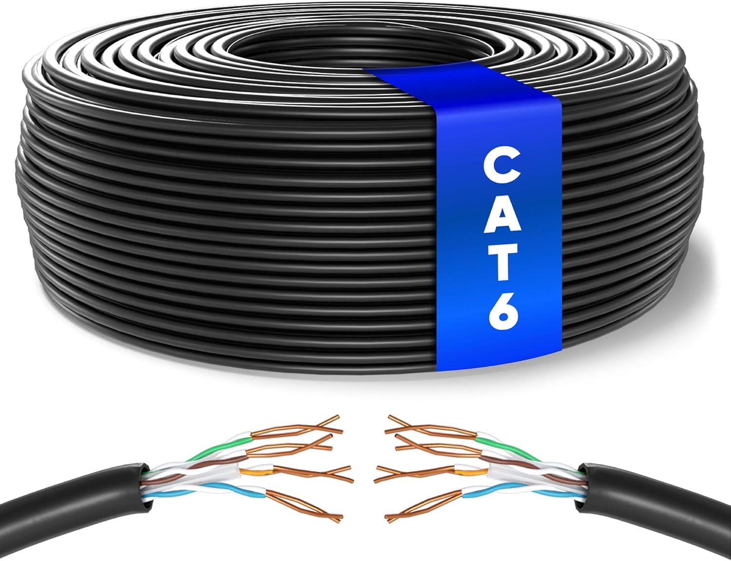 Mr. Tronic Bulk Cat 6 Ethernet Cable 50m, High Speed LAN Ethernet Network Cable, 50m Bulk Cat6 Internet 1 Gbps, 250 MHz, ADSL AWG24, UTP CCA (50 Meters, Black)
