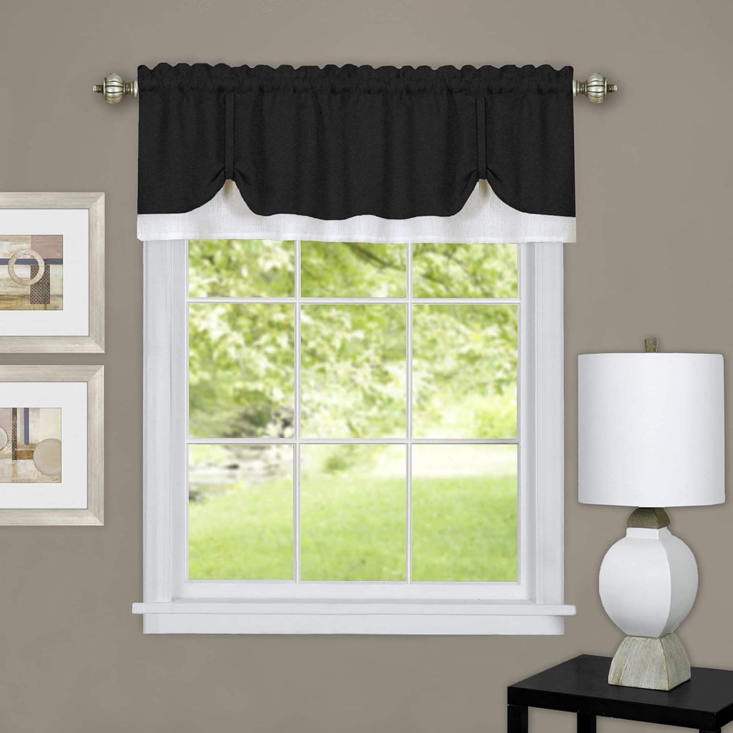 Achim Home Furnishings Soft Window Valance, Polyester, Black/White, 57" W x 65" L (Pack of 1)