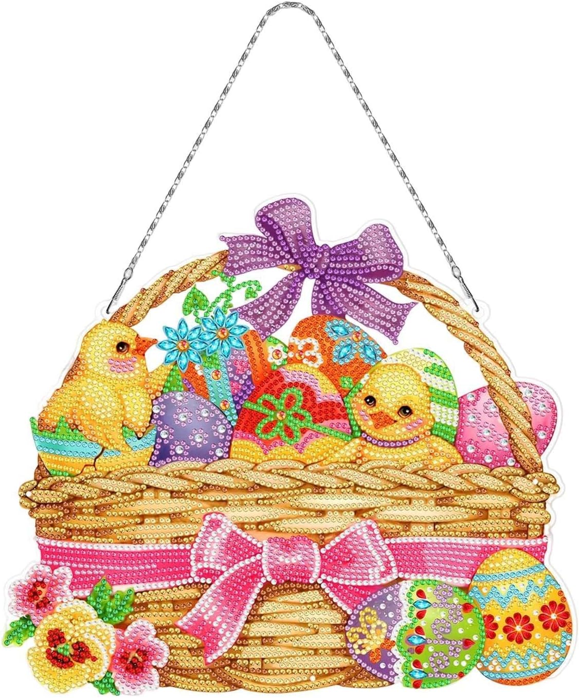 Diamonds Paint Kits, Rabbit and Easter Egg Decoration Crystal Diamond Art with LED Lamp, 5D Easter Diamond Art Painting Hanging Sign Wreath Kits for Home Wall Decor