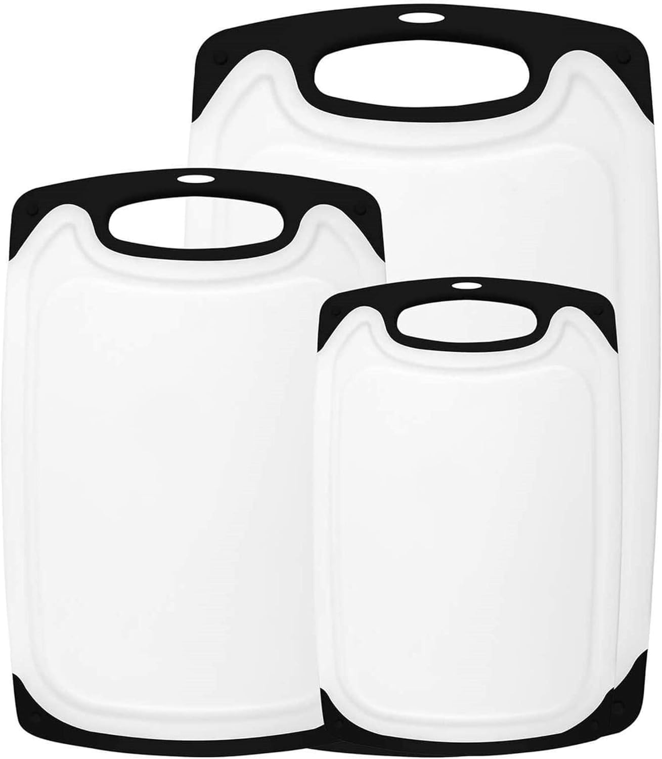 FUKTSYSM Plastic Cutting Board - 3 Pcs Chopping Board, Cutting Board with Juice Grooves and Easy-Grip Handles, BPA-Free, Non-Porous, Dishwasher Safety