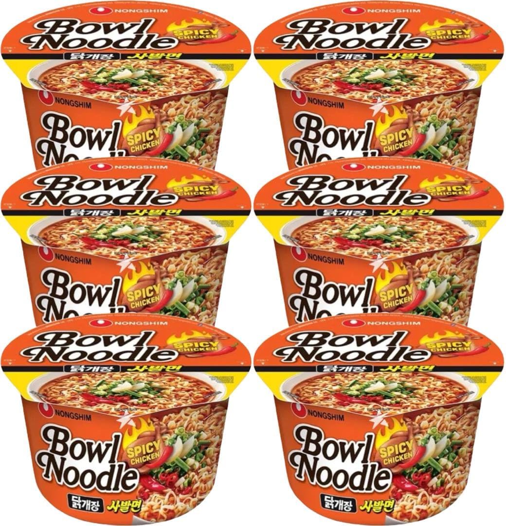 Nong Shim Spicy Chicken Bowl Noodle Soup Korean Instant Noodles 100g (Pack of 6)