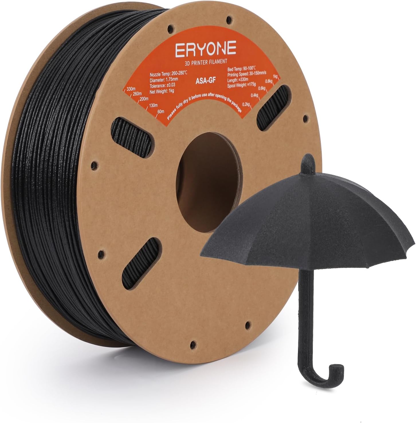 ERYONE Glass Fiber ASA Filament 1.75mm +/- 0.03mm, 3D Printing Filament, ASA GF Filament, 1kg (2.2 lbs)/Spool, Black