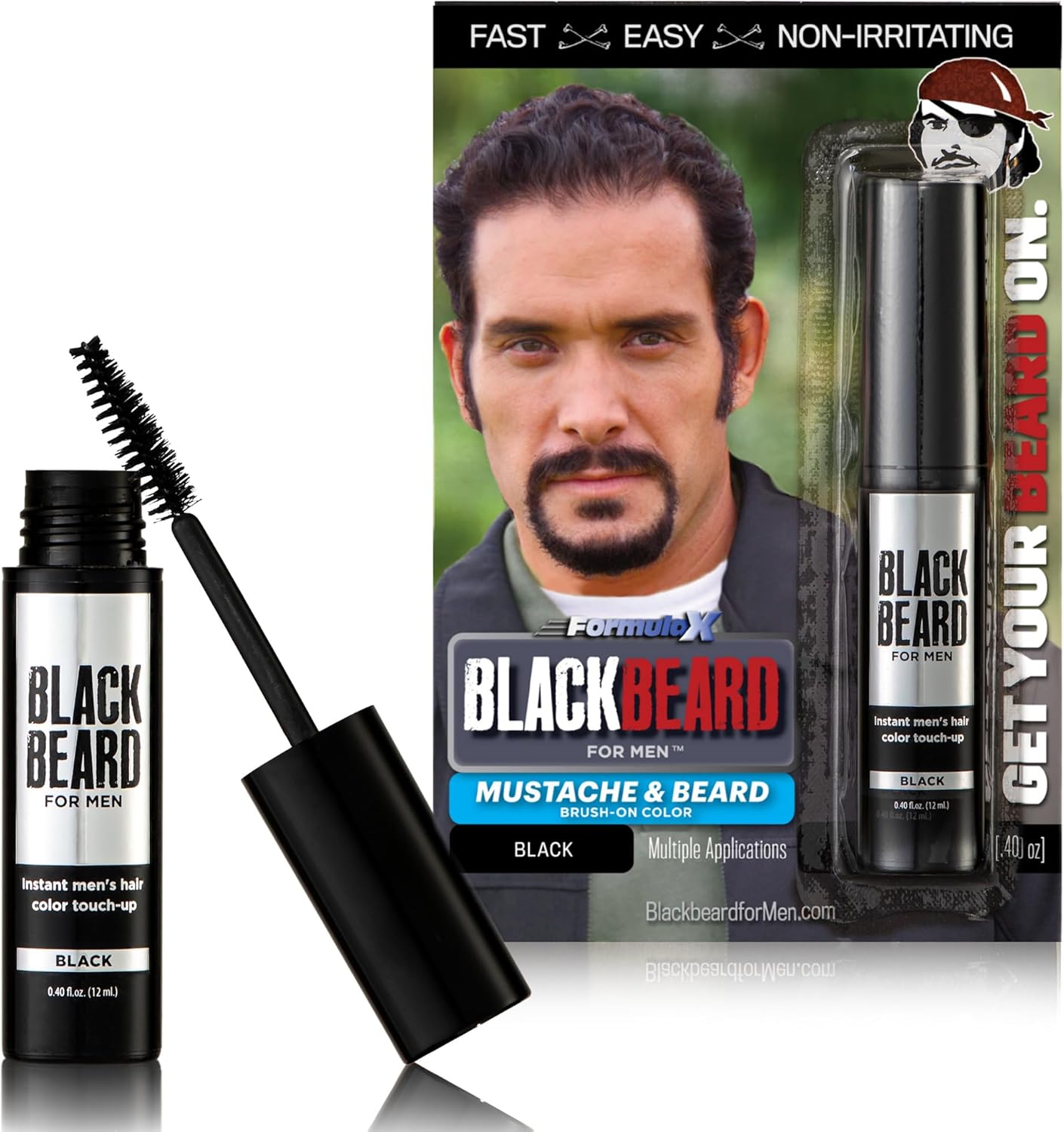 Blackbeard for Men - temporary brush on colour 12ml 0.40oz (Black, 1 Pack)