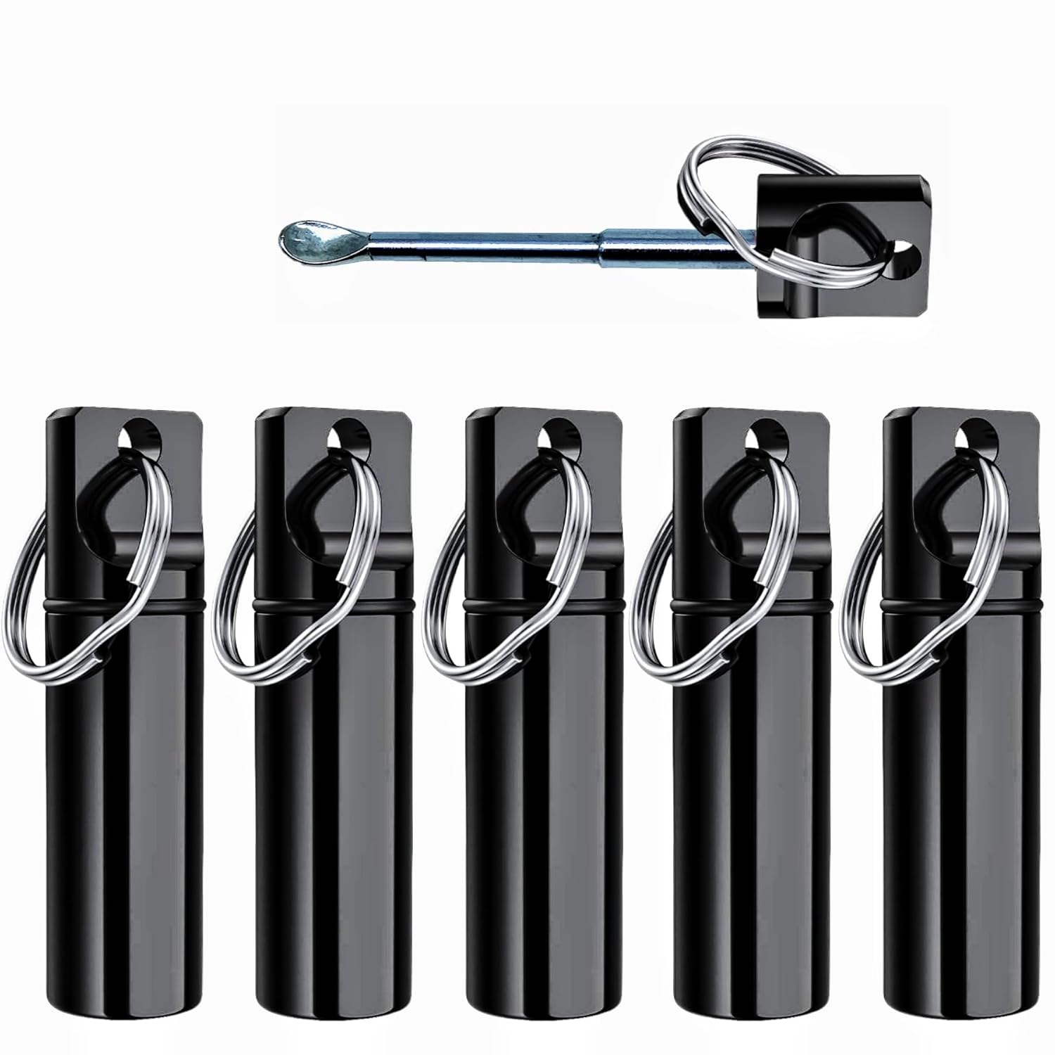 OMO Laboratory Utensils, Metal Vials Bottle with Spoon, Set of 5, Black