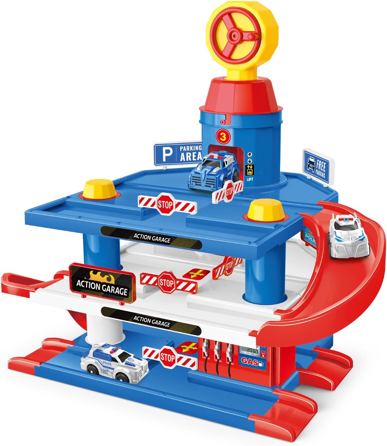 PlayBuild 3-Level Parking Garage Playset for Kids – Includes 3 Toy Cars, Ramps, and Multi-Tier Parking Structure – Interactive Vehicle Playset for Boys & Girls