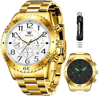 OLEVS Mens Watches Chronograph Luxury Dress Moon Phase Quartz Stainless Steel Waterproof Luminous Business Calendar Wrist Watch