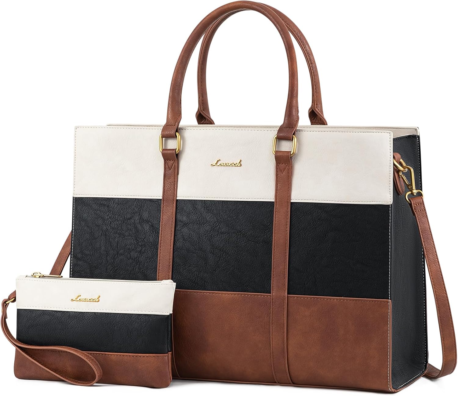 LOVEVOOK Laptop Bag for Women, 15.6 Inch Work Bags for Women, Vintage Leather Laptop Tote Bag, Waterproof Computer Bags with Clutch Purse, Large Capacity Briefcase, Business Office Handbag for Work