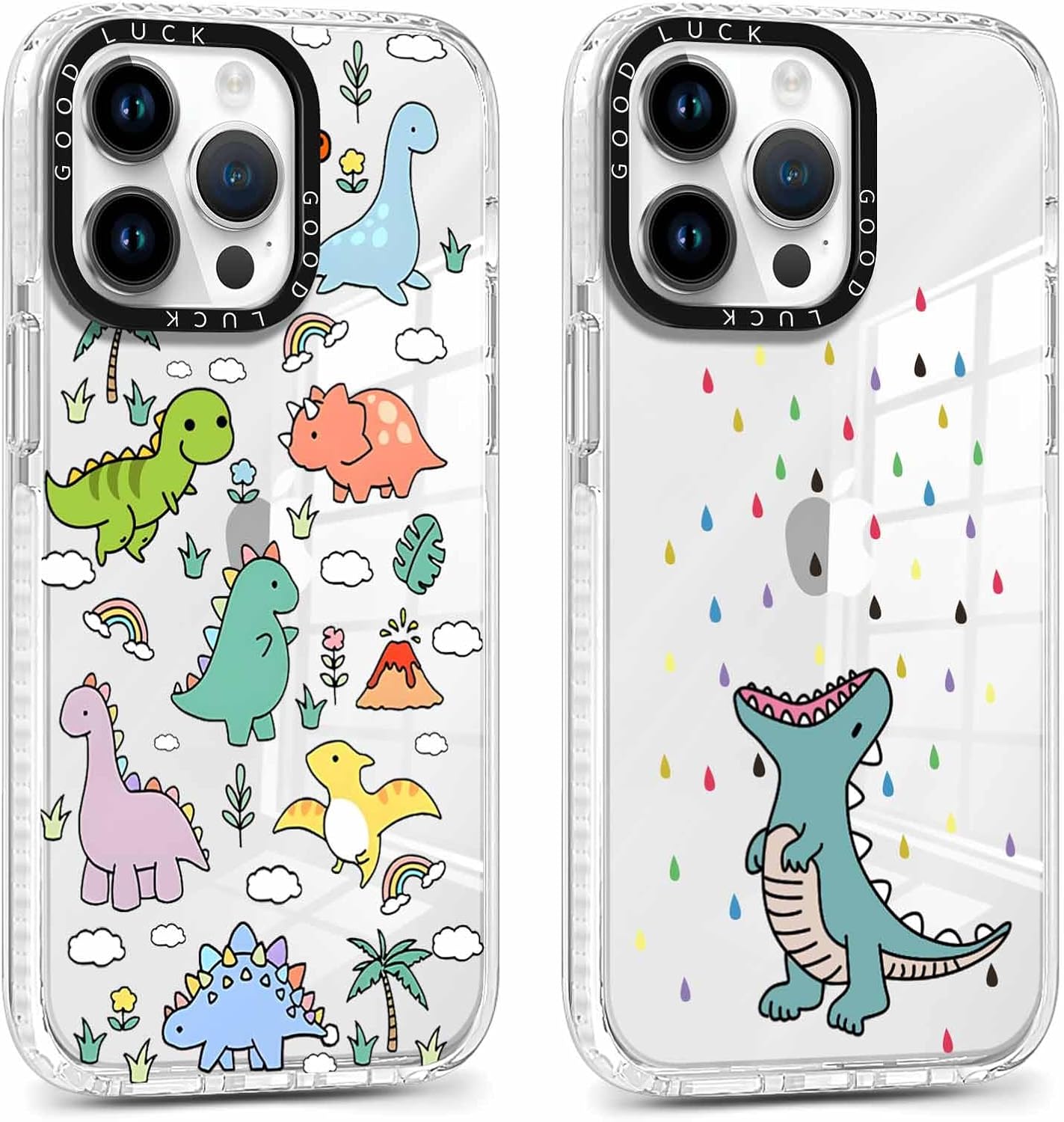 Yoedge 2 Pack Transparent Phone Case Compatible with iPhone 16 Pro Max 6.9",Soft Silicone with Cute Dinosaur Aesthetics Pattern,Shockproof Bumper Protector Matte Clear Cover,for iPhone 16Pro Max Girls