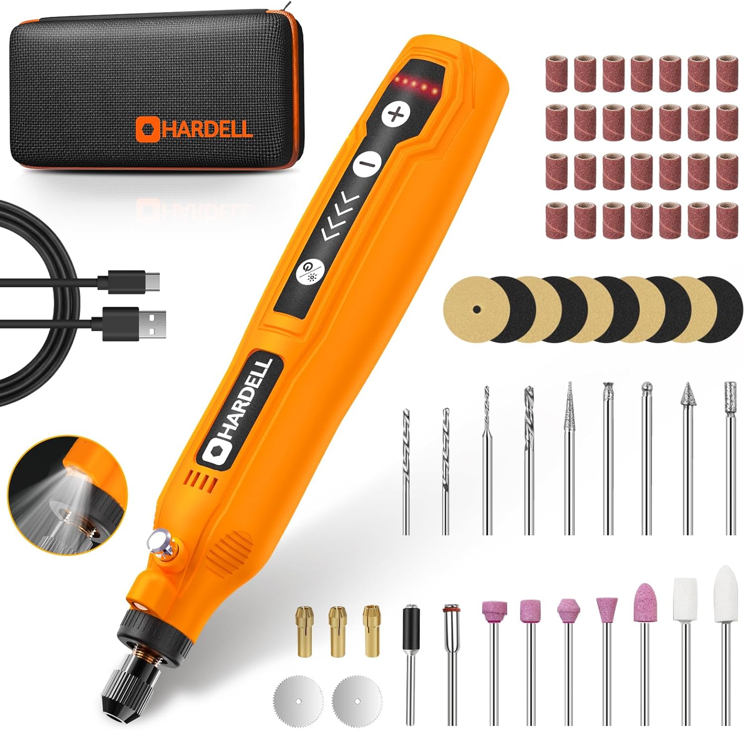 HARDELL Mini Cordless Rotary Tool, USB Charging, 5-Speed Rotary Tool Kit with 61 Accessories, Multi-Purpose 3.7V Power Multi Tool for Sanding, Polishing, Drilling, Etching, Engraving, Cutting, DIY