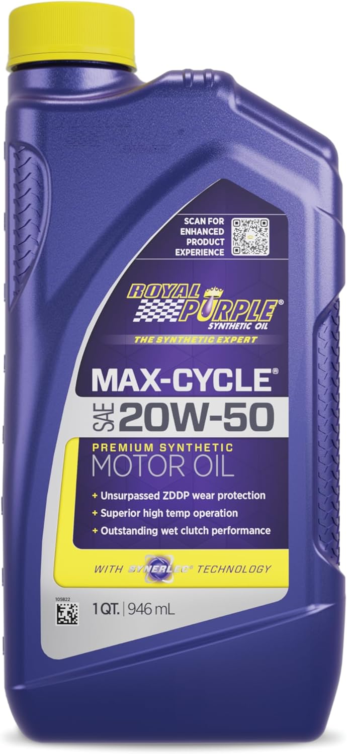 Royal Purple (06316-6PK Max-Cycle 20W-50 High Performance Synthetic Motorcycle Oil - 1 Quart, (Case of 6)