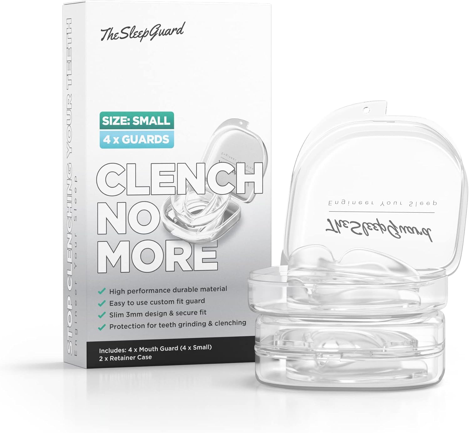 TheSleepGuard Mouth Guard for Clenching Teeth at Night [Pack of 4, Small Size - Women] – Custom Night Guards for Teeth Grinding – Nighttime Protection During Sleep for Adults