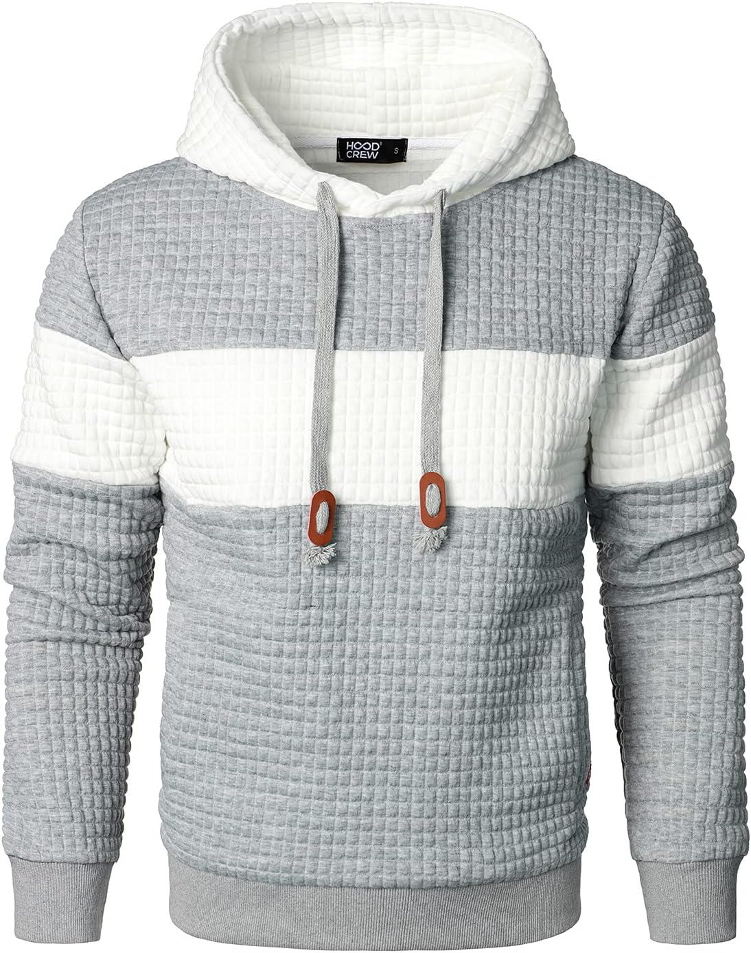 HOOD CREW Men’s Sweatshirts Long Sleeve Pullover Patchwork Plaid Jacquard Hoodie Casual Drawstring Hoody Top