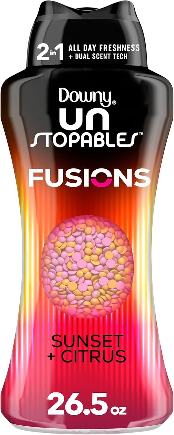 Downy Unstopables Fusions In-Wash Laundry Scent Booster Beads, Sunset and Citrus Scent, 26.5 oz, 2-in-1 All Day Freshness