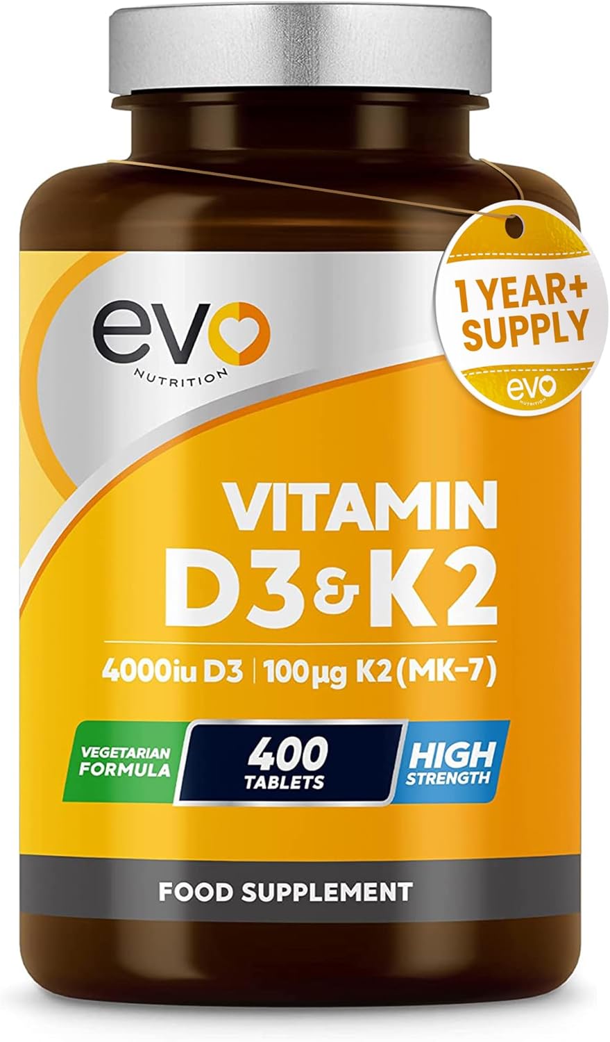 Vitamin D3 4000iu & Vitamin K2 100ug MK7 | 400 Vegetarian Tablets - 1 Year Supply | Cholecalciferol & Menaquinone | Made in The UK