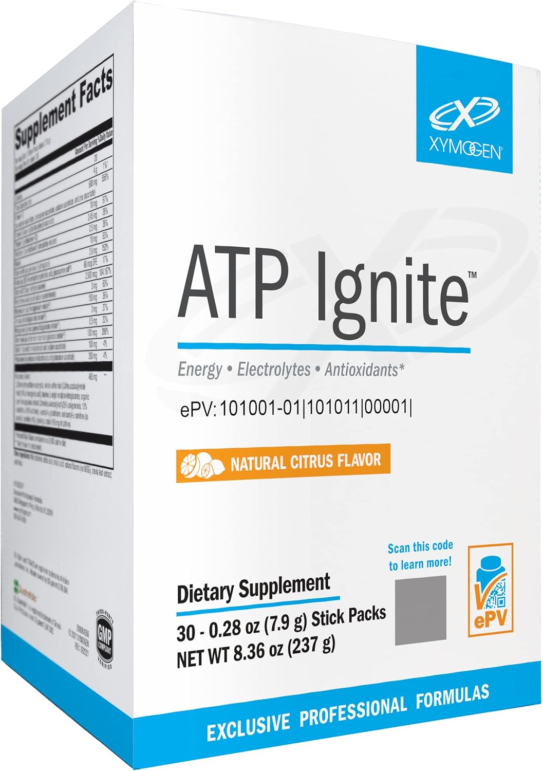 XYMOGEN ATP Ignite Revitalizing Energy Drink Powder - Supports Electrolyte Replacement + ATP Biosynthesis with Antioxidants, Aminos, Vitamins, Electrolytes + 95mg Caffeine (30 Citrus Stick Packs)