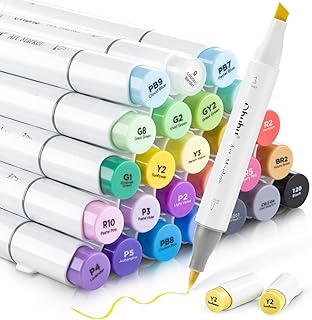 Ohuhu Alcohol Markers Brush Tip - Double Tipped Alcohol Based Markers for Beginners Artist Sketching Adult Coloring Illustration - Brush Chisel Dual Tips - 24 Basic Colors of Ohuhu Markers Honolulu