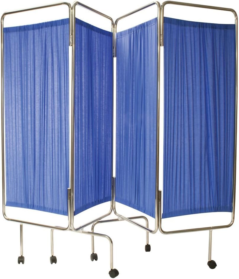 RELIANCE MEDICAL 7552 Code Red Blue Medical Screen for Patient Privacy, Stainless Steel Frame, Four-Fold Curtained Design with Plastic Wheels, Flame-Retardant Panels. Easy to Move Anywhere