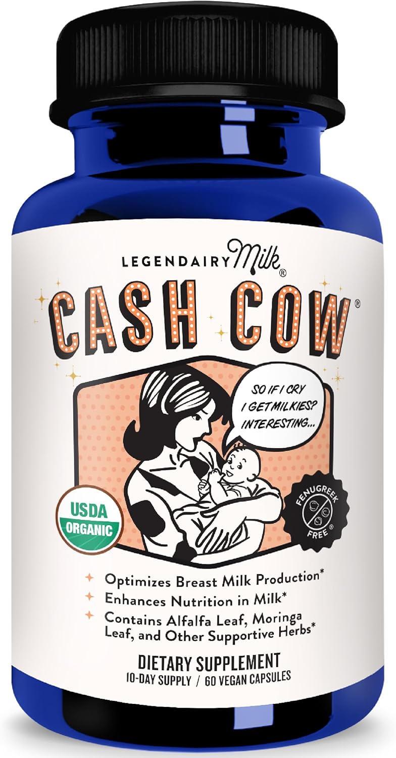 Legendairy Milk Cash Cow Lactation Supplement, Moringa, Alfalfa, and Goat's Rue Breastfeeding Supplement for Milk Supply Increase, Fenugreek-Free, Certified Organic, Vegan, Non-GMO, 60 Capsules