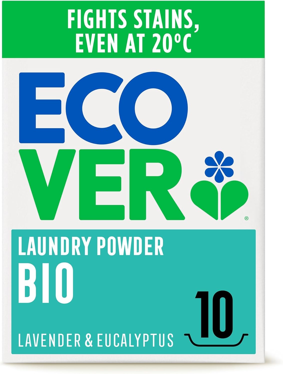 Ecover Bio Concentrated Laundry Detergent Powder, Laundry Washing Detergent, Fresh lavender And Eucalyptus Scent, 1x 10 Washes, 1 x 750g
