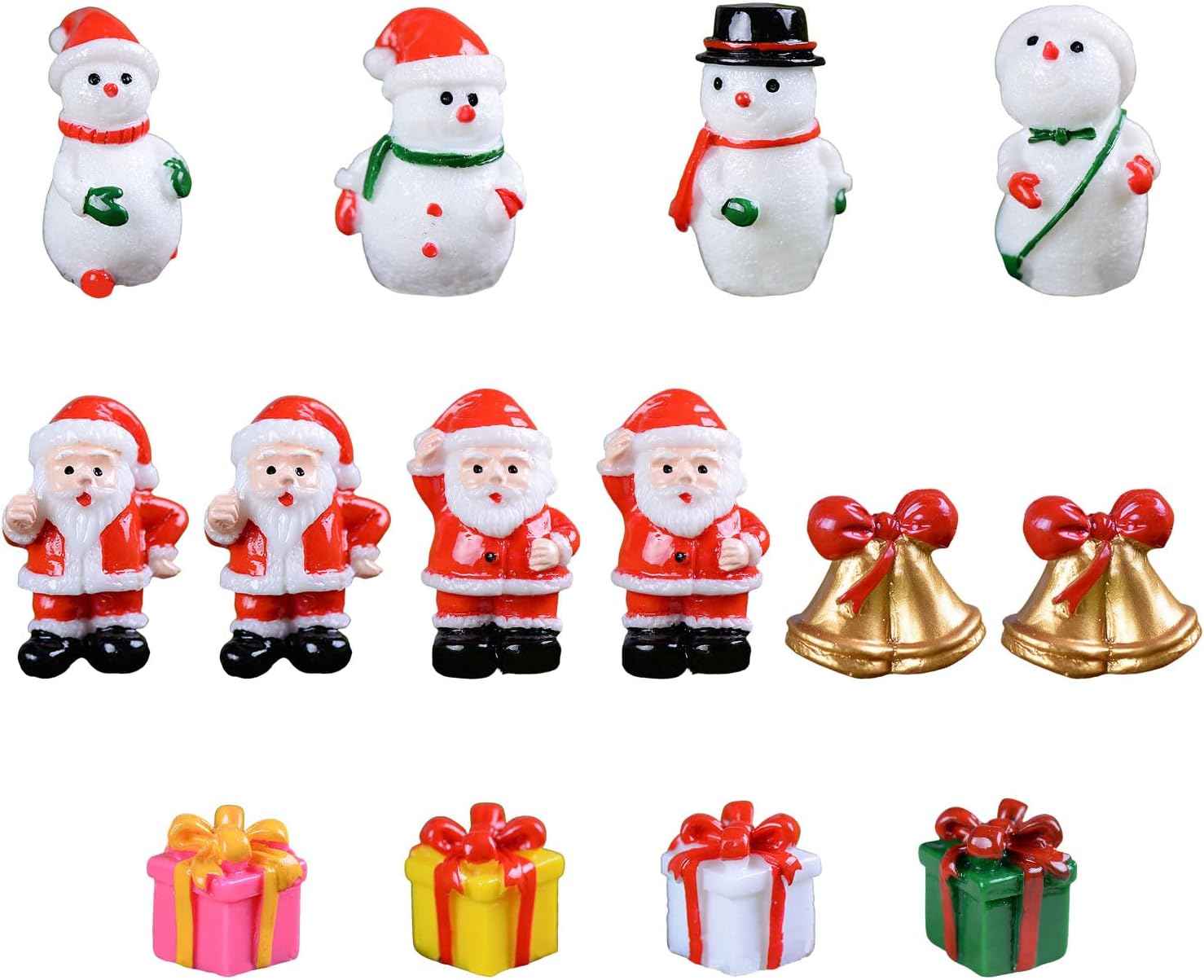 DWE Christmas Miniature Figurines, 14 Pcs Christmas Miniature OrnamentsKit, Cute Resin Snowman Santa Claus Bells Gifts Xmas Micro Landscape Ornaments Mini Christmas Decorations (Multi-colored B)
