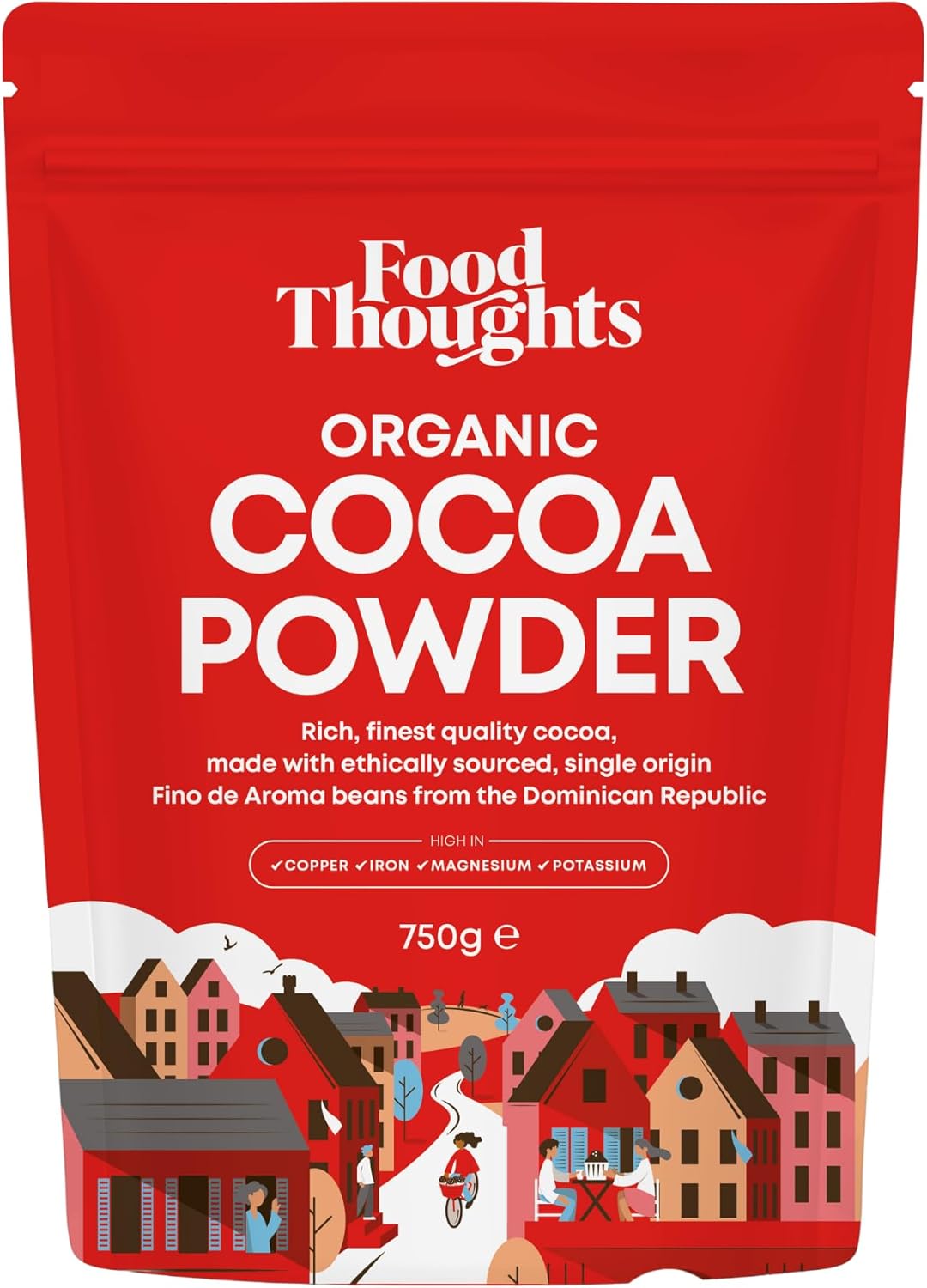 Food Thoughts 100% Organic Cocoa Powder (750g) | Sugar Free & Ethical Cocoa Powder for Baking | Dutch-Processed | Single Origin | Soil Association Certified | Vegan | Gluten, Dairy, GMO & Sugar Free