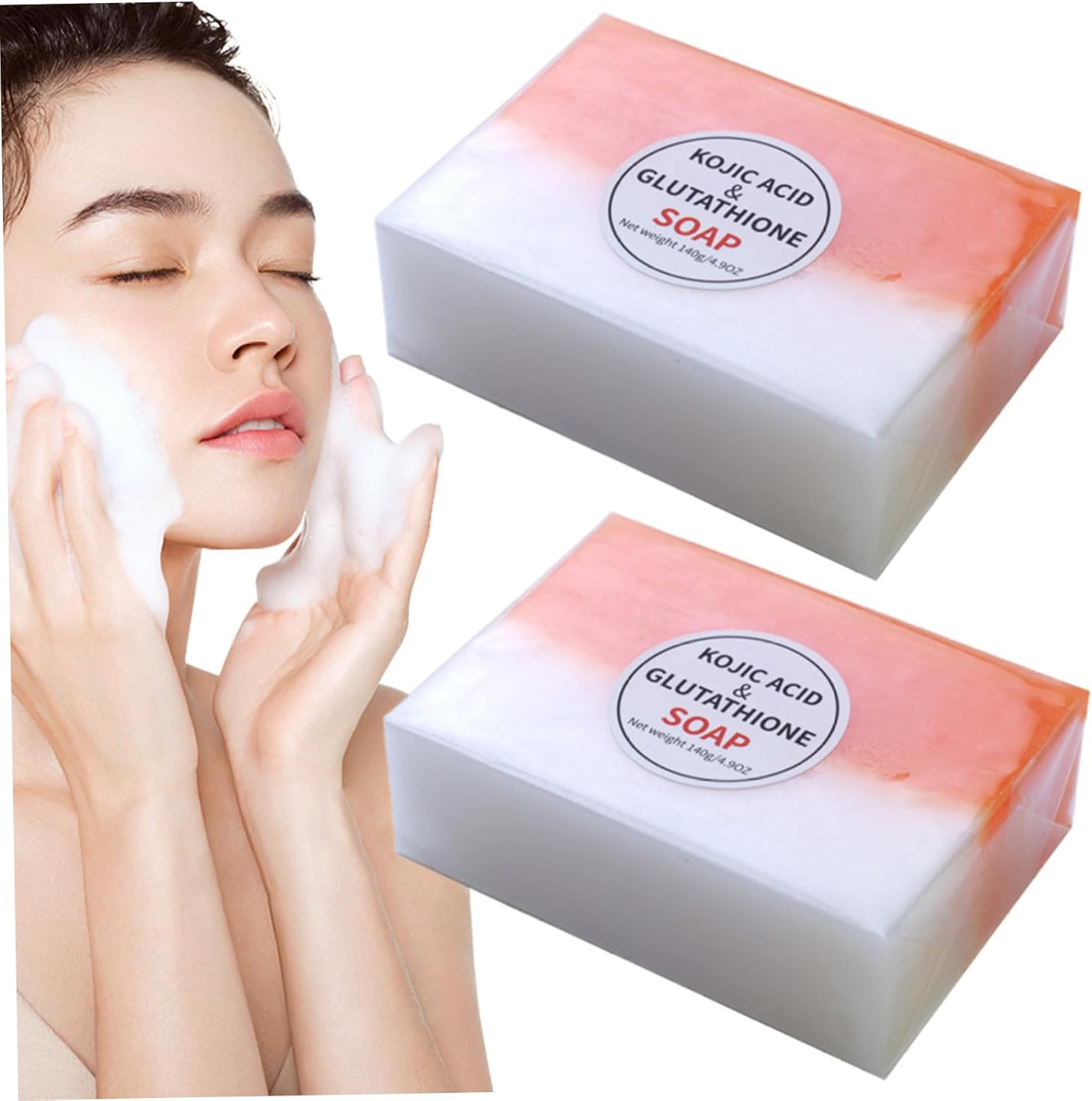Kojic Acid & Glutathione Soap, 2Pcs Turmeric and Kojic Acid Soap Bar, Valitic Kojic Acid Dark Spot Remover Soap, Rich Foaming Natural Organic Multi-Usage Turmeric for Skin Whitening 140g