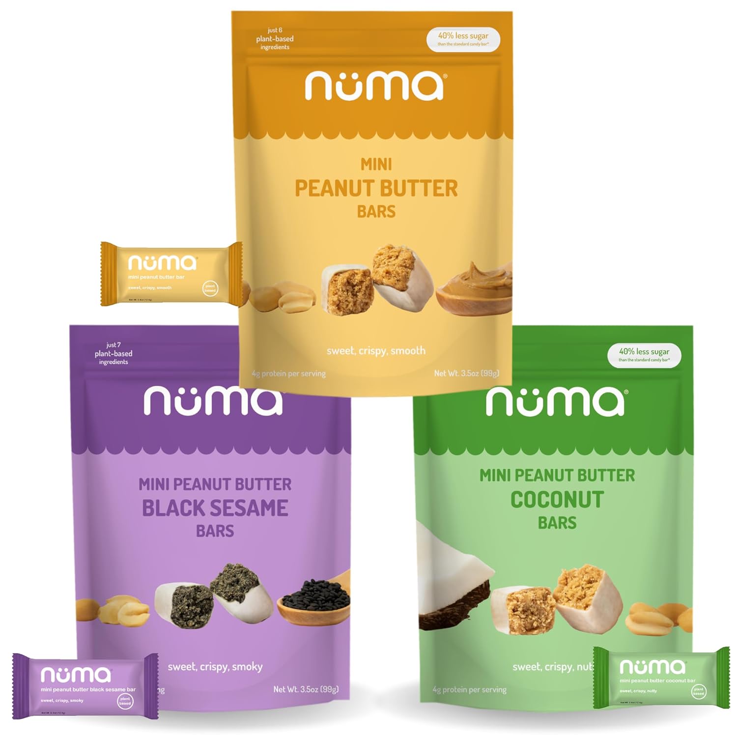 Mini Peanut Butter Bars Variety Pack – Vegan, High Protein, Low Sugar, Low Calorie, All Natural, Gluten Free – Crunchy Plant Based Snack – 3 Bags with 8 Individually Wrapped Pieces