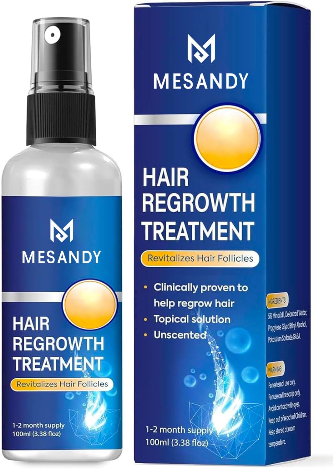 Hair growth Spray for Women and Men: Anti Hair Loss Treatment for Hair Regrowth 2 Month Supply, Extra Strength Scalp Solution, Thicken Strengthen Longer Hair 100Ml