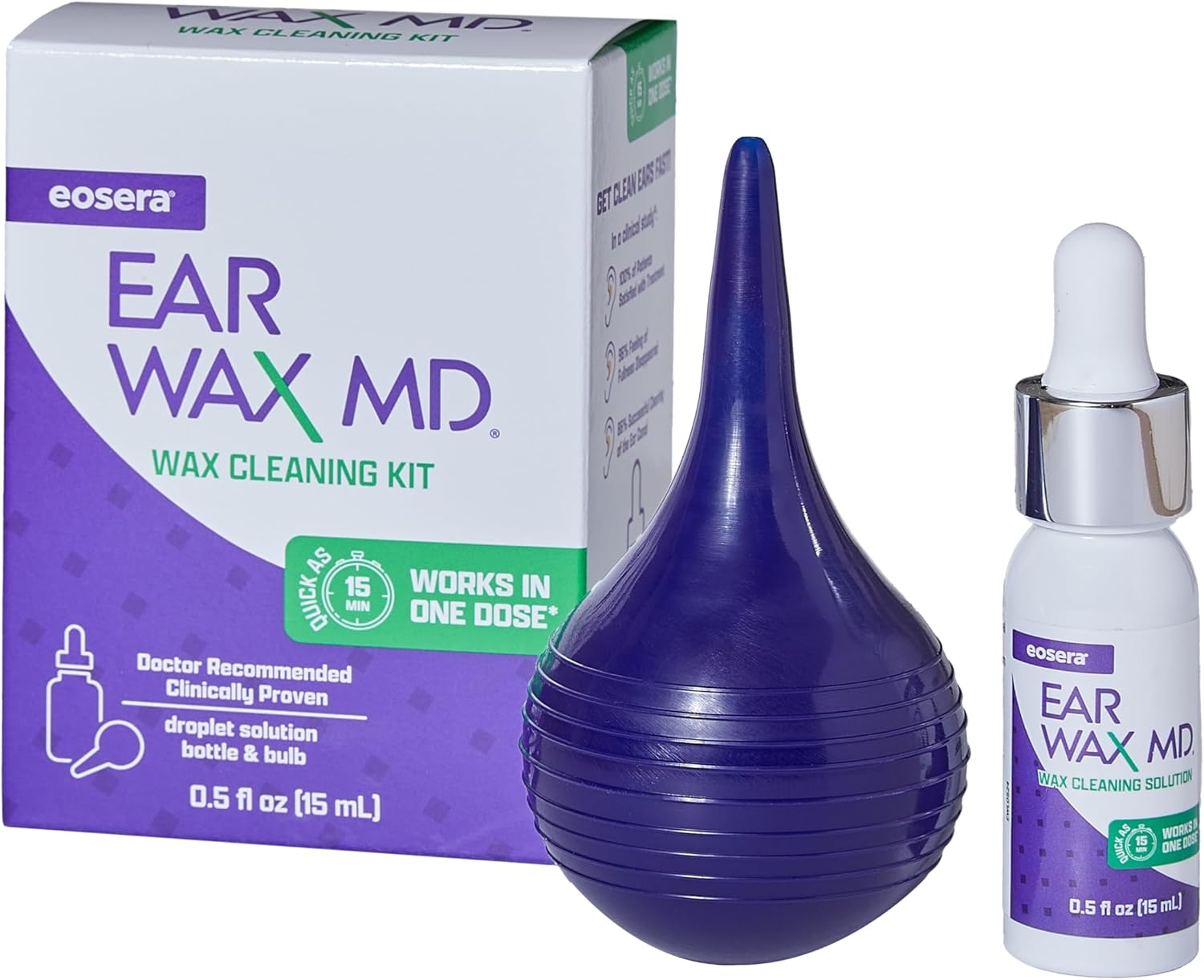eosera® EAR WAX MD® Kit - Fast-Acting Ear Wax Removal Drops, 15mL and Rinsing Bulb Kit | Breaks Down & Dissolves Wax in as Little as One Treatment | Clinically Proven, Gentle & Safe I For Users Age 2+