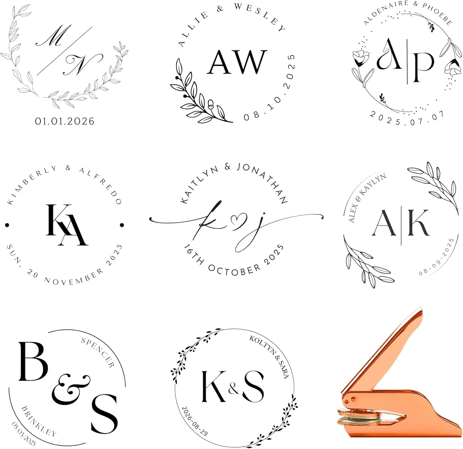 Personalized Wedding Embosser, Custom Embossers for Wedding, Custom Embosser for Envelope, Invitation and Napkin, Steel Seal Embossers for Name, Monogram and Initials, Lovely 18+ Embossed Designs