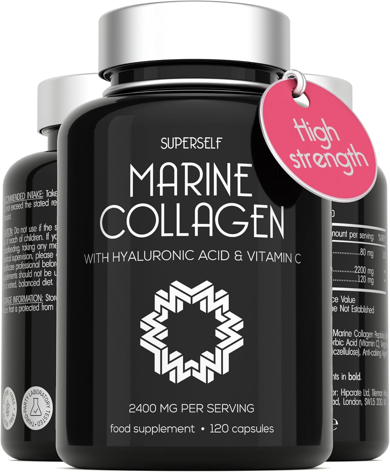 Marine Collagen Capsules 2200mg - with Hyaluronic Acid & Vitamin C - High Strength Complex for Skin Hair Joints Support - Premium Type 1 Peptides (120)