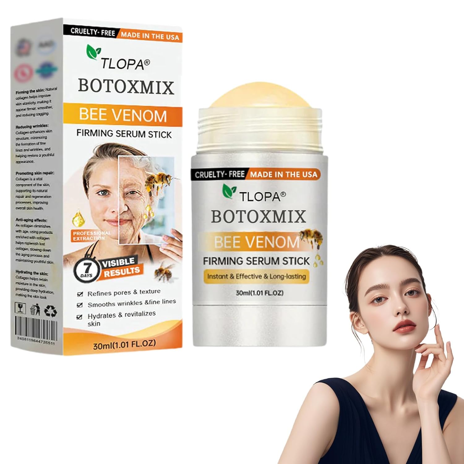 TOLOPA Bee Venom Firming Serum Stick, Advanced Firming & Wrinkle-Reducing Cream, Anti-Wrinkle Firming Serum Stick, Moisturizing, Lifts, Plumps and Firms Skin for All Skin Types (1 Bottle）