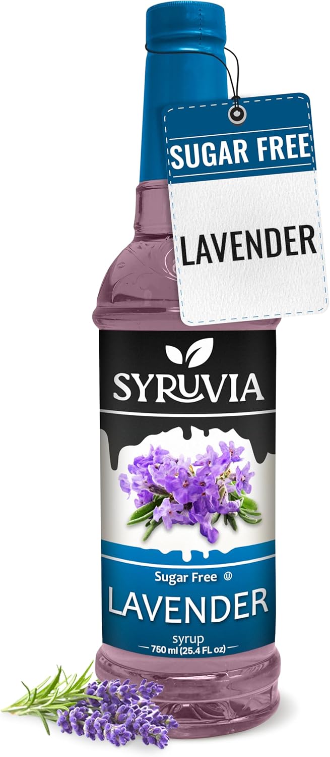Syruvia Sugar-Free Lavender Syrup - 25.4 fl oz. Premium Coffee Flavoring Syrup. 0 Calories, Kosher, and Gluten-Free. Perfect for Drinks, Sodas, Shakes, Desserts, and More.