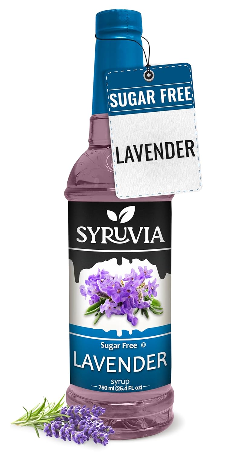 Syruvia Sugar-Free Lavender Syrup - 25.4 fl oz. Premium Coffee Flavoring Syrup. 0 Calories, Kosher, and Gluten-Free. Perfect for Drinks, Sodas, Shakes, Desserts, and More.