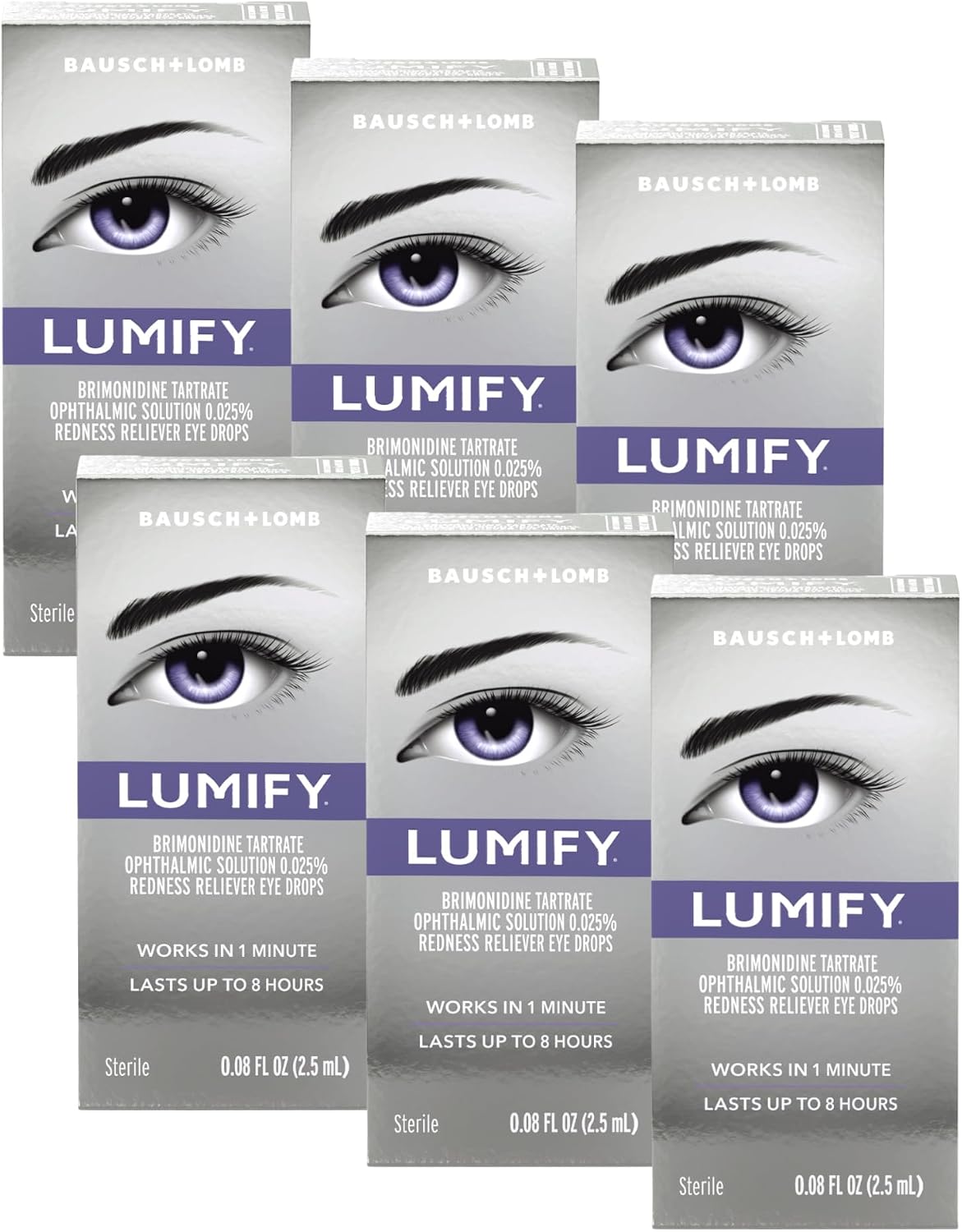 Bausch + Lomb LUMIFY Redness Reliever Eye Drops 0.08 fl oz (2.5 mL) - Pack of 6