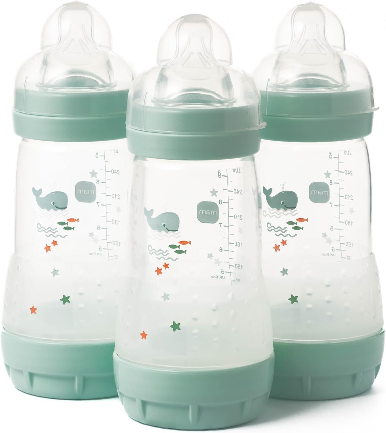 MAM Easy Start Anti-Colic Bottles, 3 x260ml, Self-Sterilising, Green