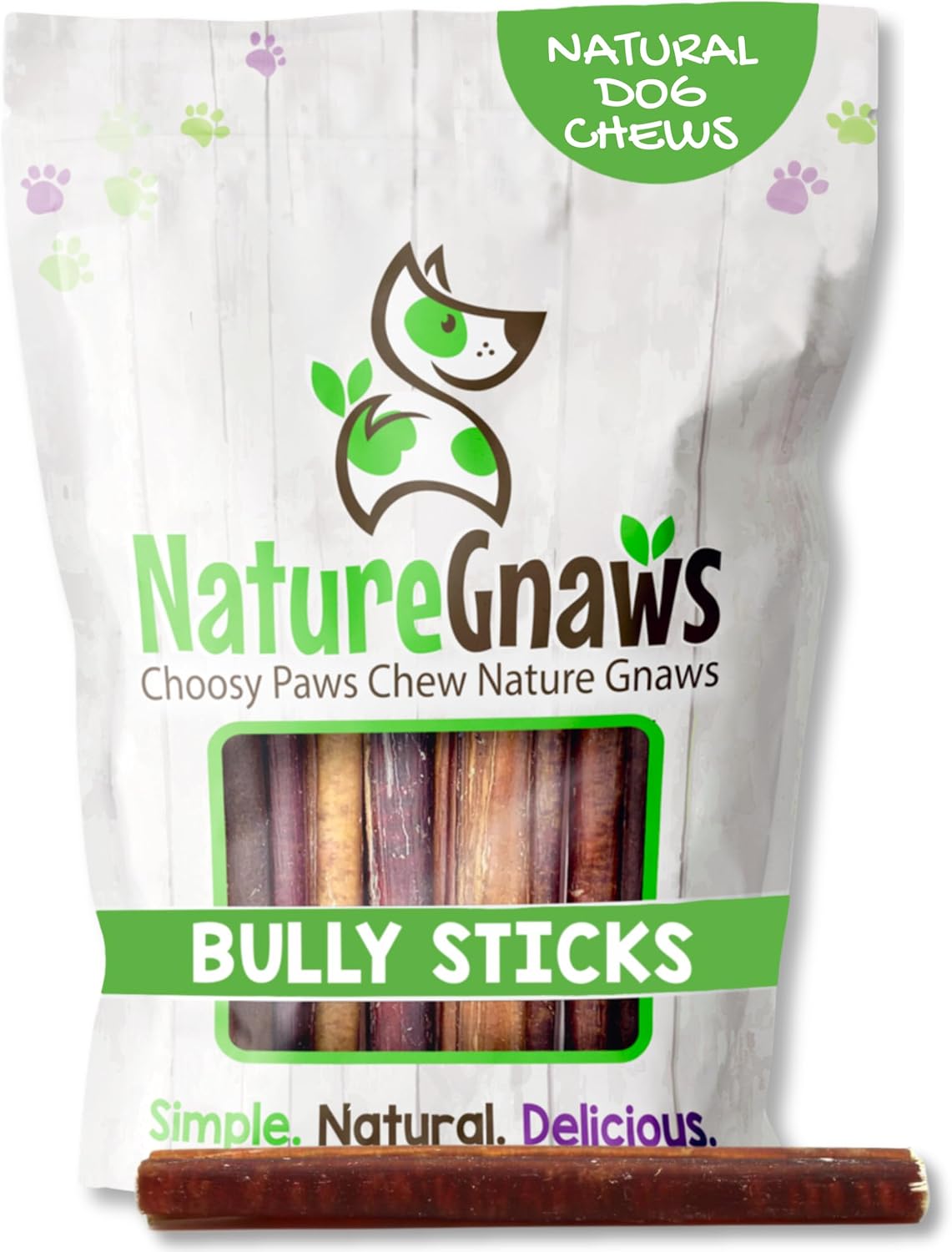 Nature Gnaws Bully Sticks 6" Long Lasting Rawhide Free Dog Chews, 1 lb
