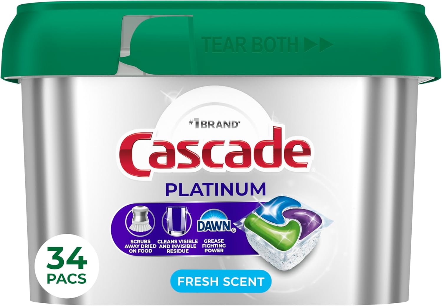 Cascade Platinum Dishwasher Pods, Dishwasher Detergent, Dish Detergent Soap, Fresh, 34 count